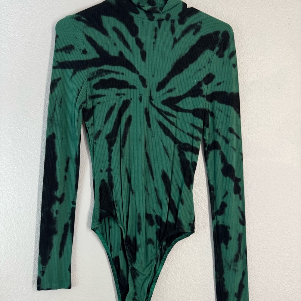 Women’s Green and Black Tie-Dye Bodysuit